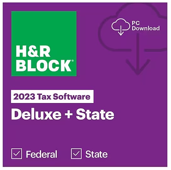 HRB Tax Software Deluxe + State 2023 for 1 User, Windows, Download